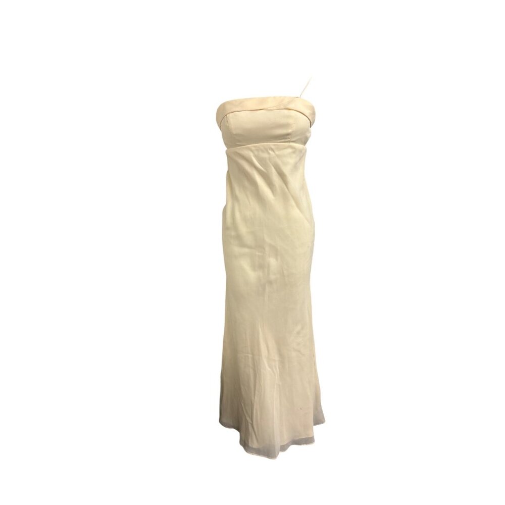 Vintage Michelangelo Strapless Ivory Column Gown 1990s Made-in-USA Minimalist Fo
